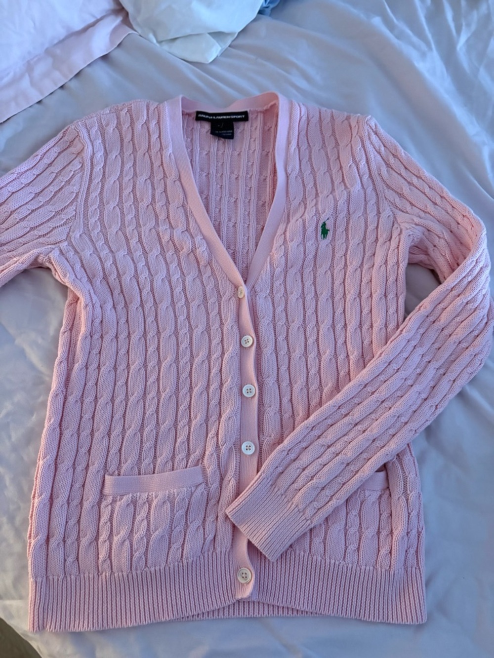 Ralph Lauren Light Pink Cable-Knit V-Neck Cardigan